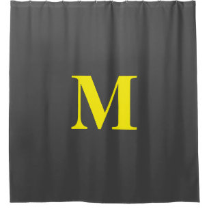 Dark Grey Yellow Gray Monogram Initial Cute Decor Shower Curtain