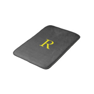 Dark Grey Yellow Grey Monogram Initial Cute Cool Bath Mat