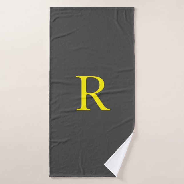 Dark Grey Yellow Grey Monogram Initial Cute Cool Bath Towel (Bath Towel)