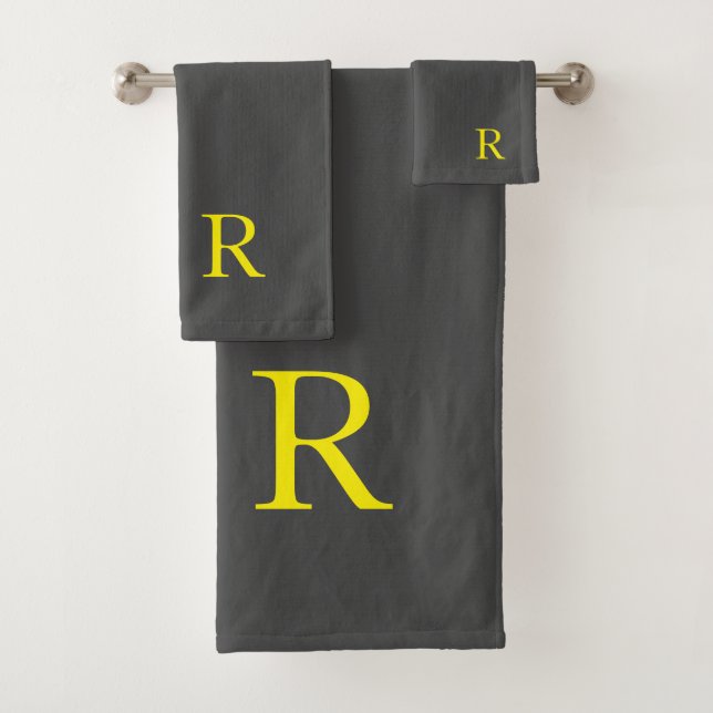 Dark Grey Yellow Grey Monogram Initial Cute Set (Insitu)