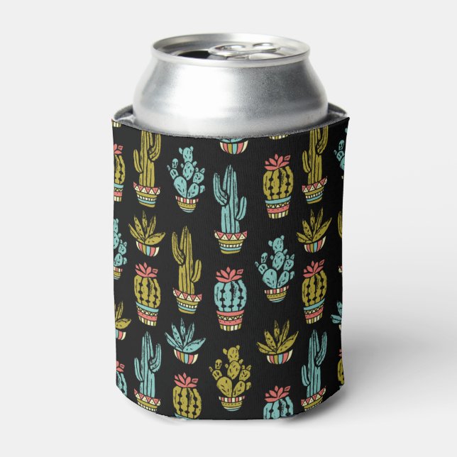 Dark Grunge Cactus Pattern Can Cooler (Can Front)