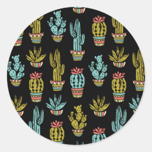 Dark Grunge Cactus Pattern Classic Round Sticker
