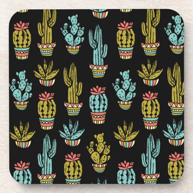 Dark Grunge Cactus Pattern Coaster (Front)