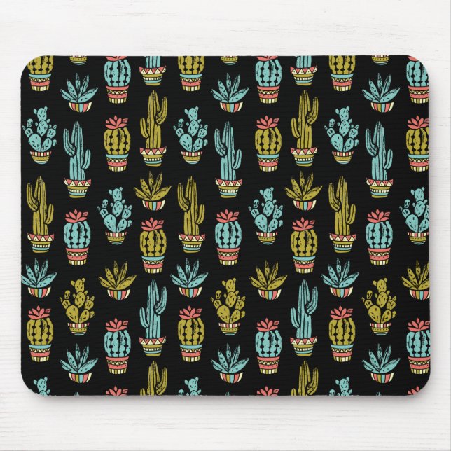 Dark Grunge Cactus Pattern Mouse Mat (Front)