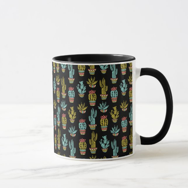 Dark Grunge Cactus Pattern Mug (Right)