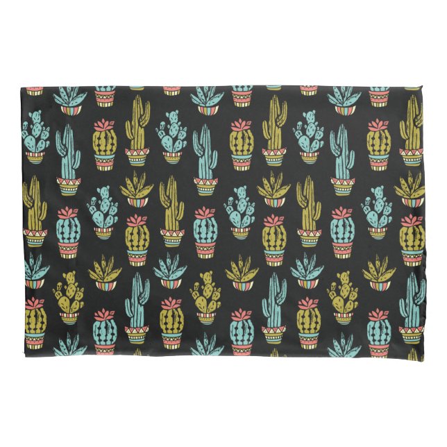 Dark Grunge Cactus Pattern Pillowcase (Front-Left)