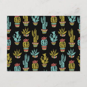 Dark Grunge Cactus Pattern Postcard