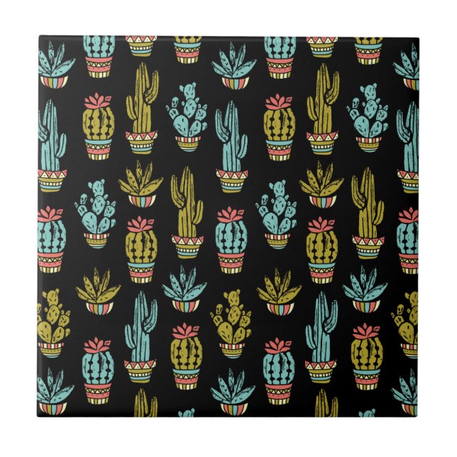 Dark Grunge Cactus Pattern Tile (Front)
