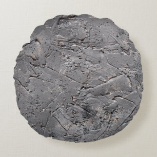 Dark grunge textured background, Cracked stone wal Round Cushion