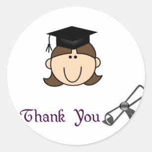 Dark Hair Girl Graduation Thank You Stickers