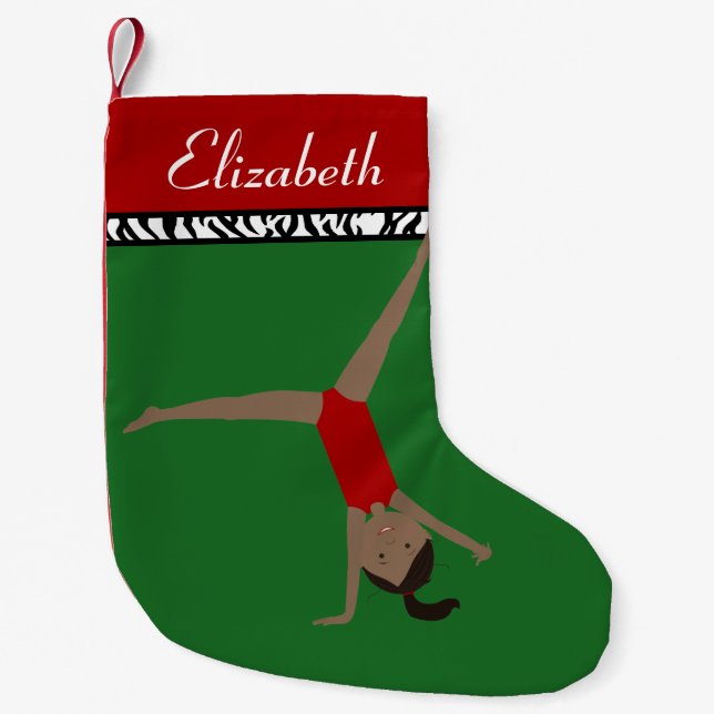 Dark Hair Gymnast Personalised Christmas Small Christmas Stocking (Front)