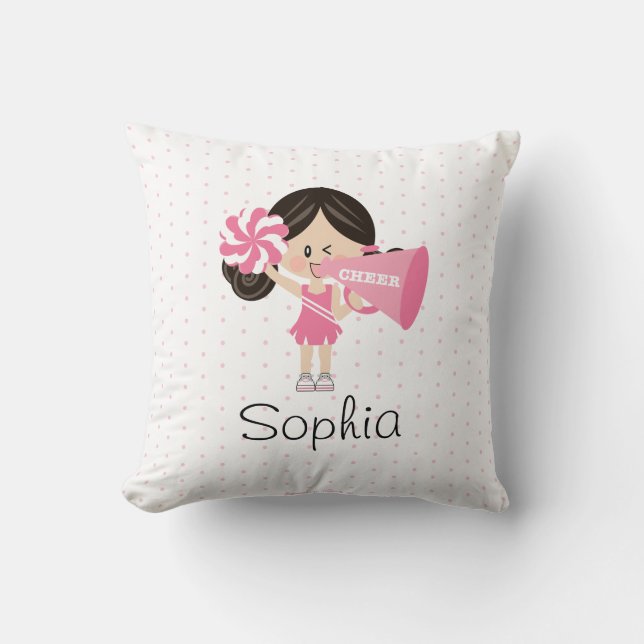 Dark Hair Light Skin Pink Cheerleading Cheer Cushion (Front)