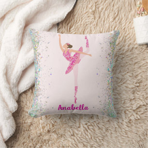 Dark Hair Pink Glitter Dress Pirouette Ballerina Cushion