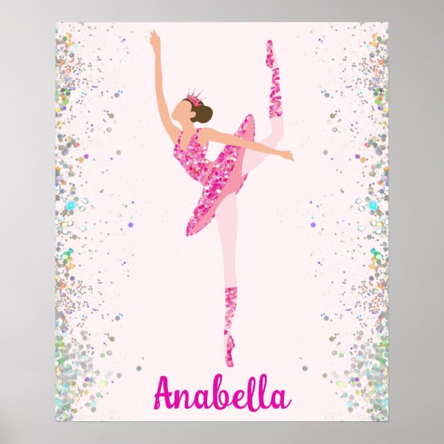 Dark Hair Pink Glitter Dress Pirouette Ballerina Poster (Front)