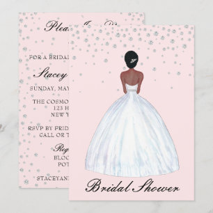 Dark Hair Skin Bride Illustration Bridal Shower Invitation