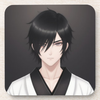 Dark-Haired Anime Boy in Traditional Attire Orname Coaster