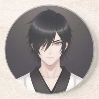 Dark-Haired Anime Boy in Traditional Attire Orname Coaster