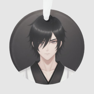 Dark-Haired Anime Boy in Traditional Attire Orname Ornament