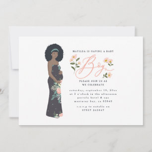 Dark haired black mum to be of a boy baby shower