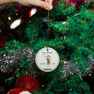Dark Haired Junior Girl Scouting Green Striped Ceramic Tree Decoration