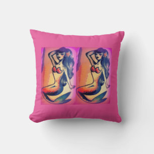 dark-haired mermaid beauties pink cushion