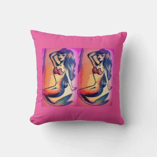 dark-haired mermaid beauties pink cushion (Front)
