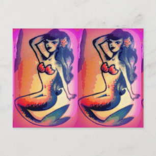 dark-haired mermaid beauties postcard