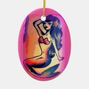 dark-haired mermaid beauty ceramic tree decoration
