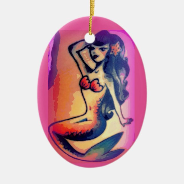 dark-haired mermaid beauty ceramic tree decoration (Front)