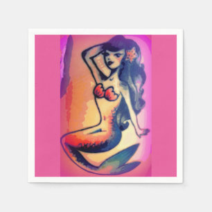 dark-haired mermaid beauty pink napkin