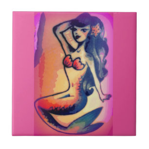 dark-haired mermaid beauty pink tile