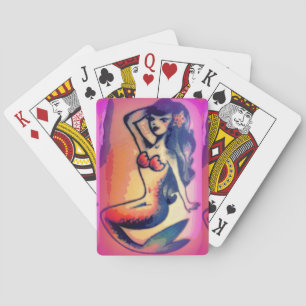 dark-haired mermaid beauty playing cards