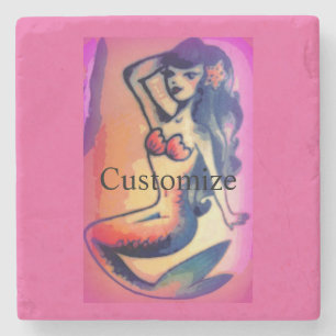 dark-haired mermaid beauty stone coaster