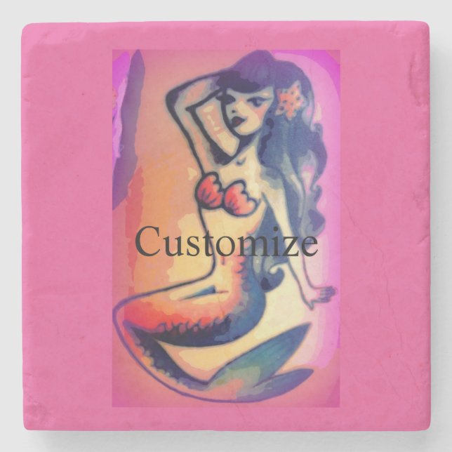 dark-haired mermaid beauty  stone coaster (Front)