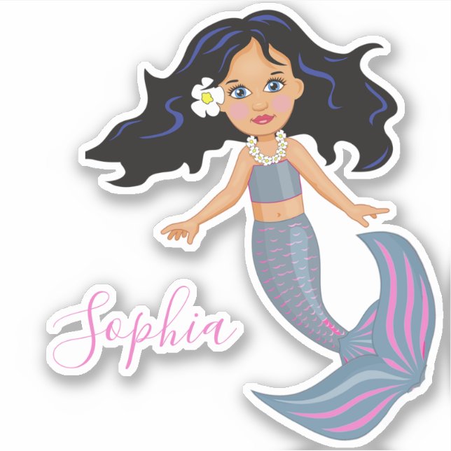 Dark Haired  Mermaid Pink Cute Personal Stationary (Front)