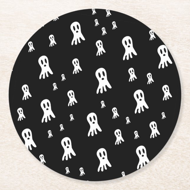 Dark Halloween Ghosts  Round Paper Coaster (Front)