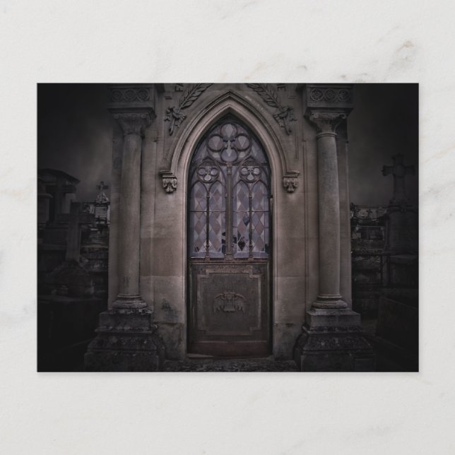 Dark Halloween Gothic graveyard crypt Postcard (Front)