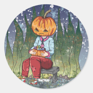 Dark Halloween Pumpkin Boy Classic Round Sticker