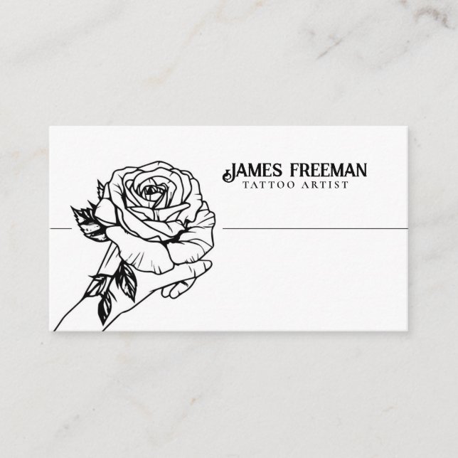 Dark Hand Rose Black and White Tattoo Artist Business Card (Front)