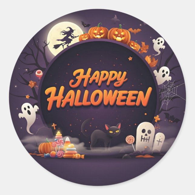 Dark Happy Halloween  Classic Round Sticker (Front)