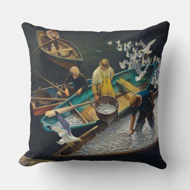 Dark Harbour Fishermen by Newell Convers Wyeth Cushion (Front)