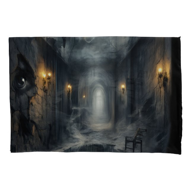 Dark Haunted fantasy Corridor with Moonlit Sky  Pillowcase (Front)