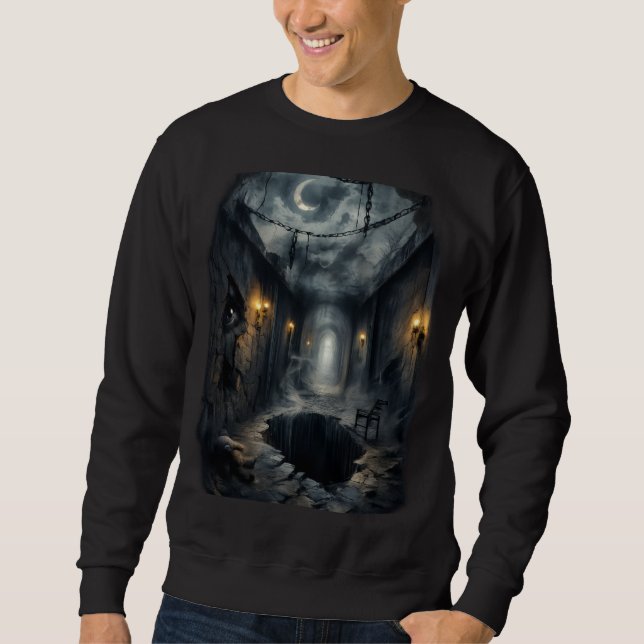 Dark Haunted Fantasy Corridor with Moonlit Sky Sweatshirt (Front)