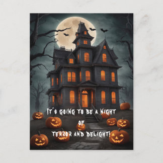 Dark Haunted House Art Eerie Halloween Postcard