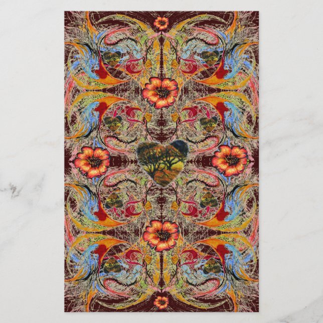 Dark Heart Fantasy Floral Scrapbook Craft Paper (Front)