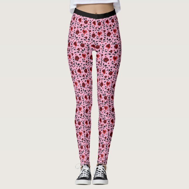 Dark Hearts and Roses Goth Leggings (Front)