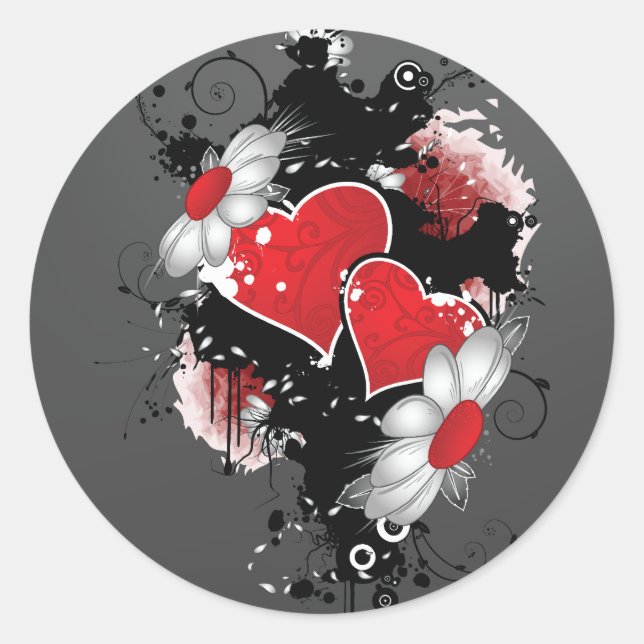 Dark Hearts on Black Classic Round Sticker (Front)