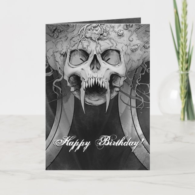 Dark Heavy Metal Death Skull Graveyard Birthday Card (Front)