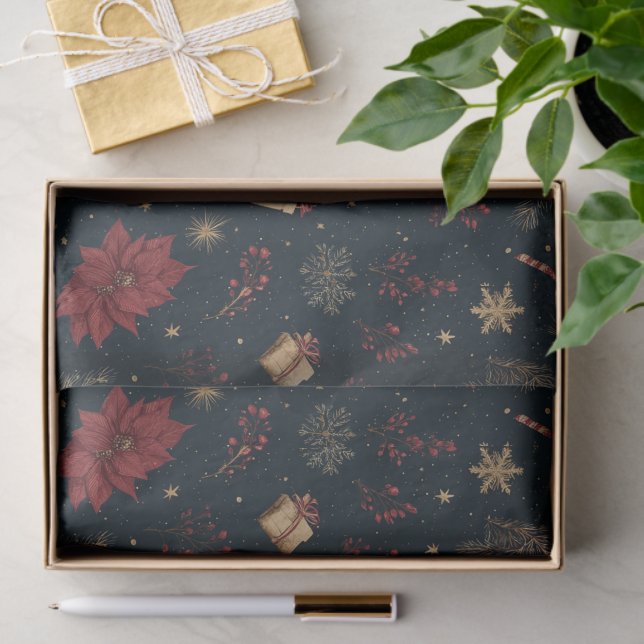Dark Holiday Watercolor Pine Berry  Tissue Paper (Gift)