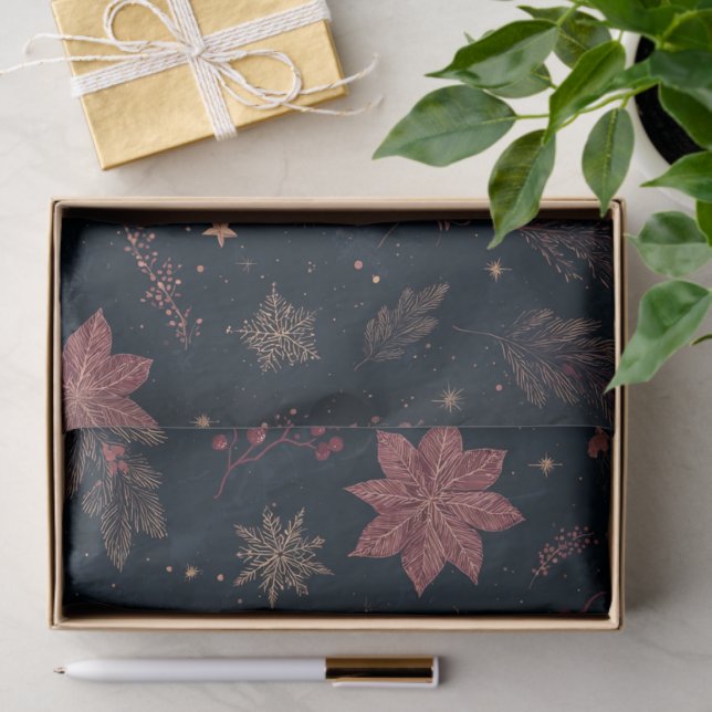 Dark Holiday Watercolor Pine Berry  Tissue Paper (Gift)